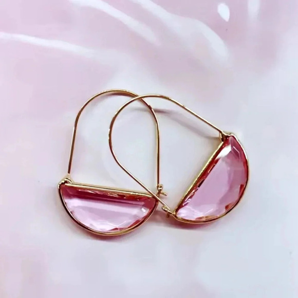 Anthropologie Pink Faceted Crescent Earrings - Picture 1 of 7